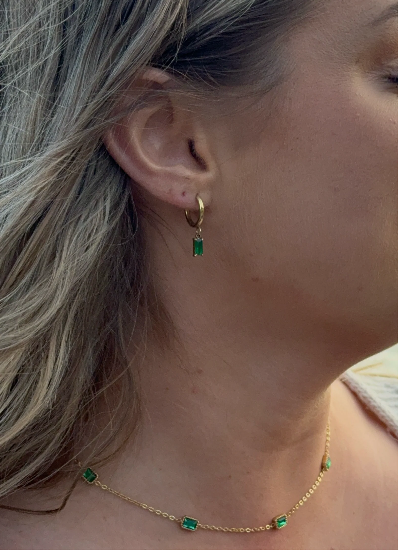 Emerald Hoop Earrings - Image 3